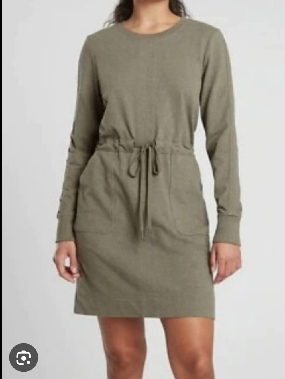 Athleta Farallon Heather Long Sleeve Drawstring Waist Dress- Green. Small